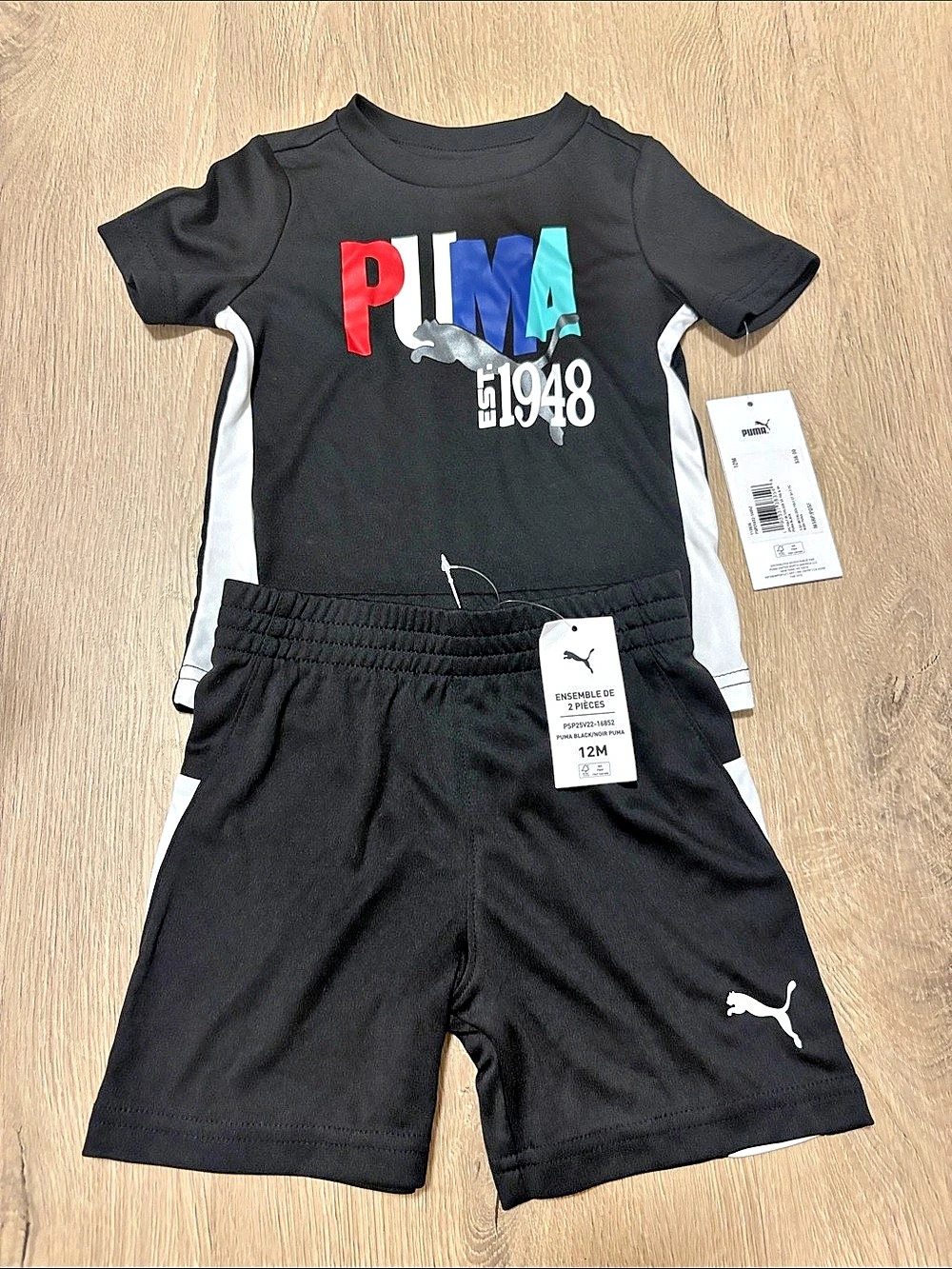 Puma 2-Piece Poly Tracksuit Set Black & White Baby 12M NWT